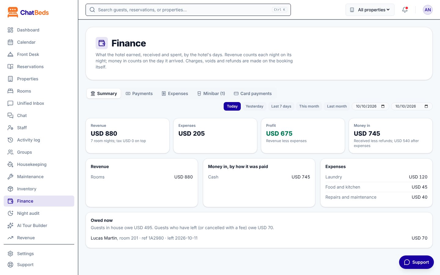 The Finance page