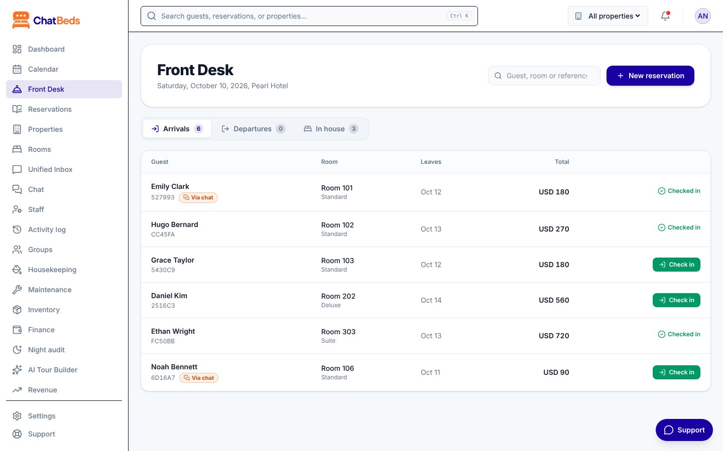 The Front Desk page
