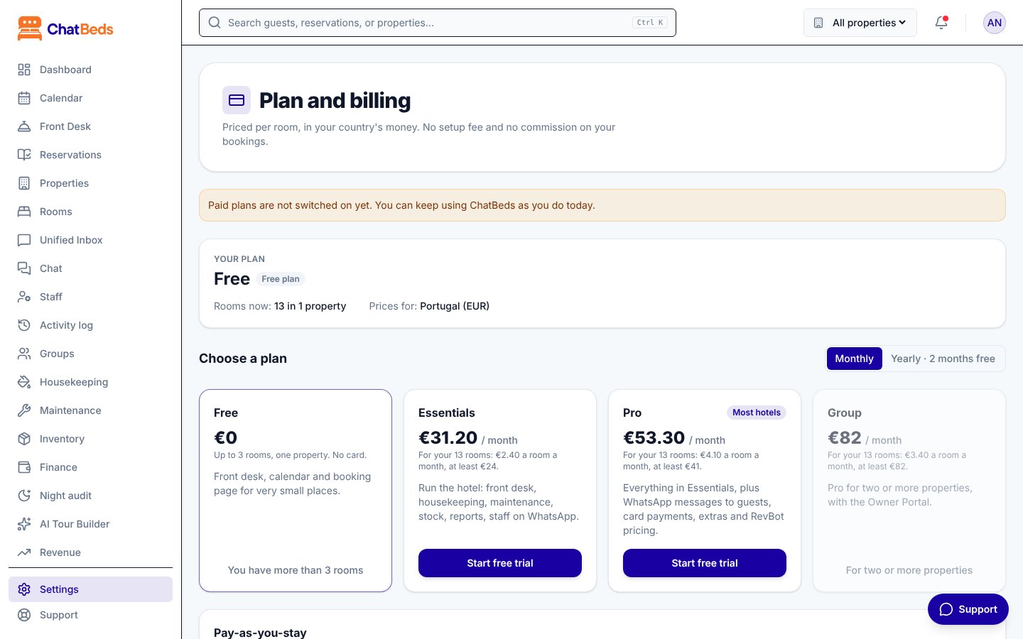 Plan and billing
